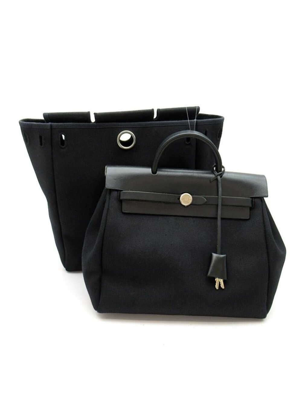 Hermes Herbag a Dos PM Toile Officier Calf Tote Bag Black